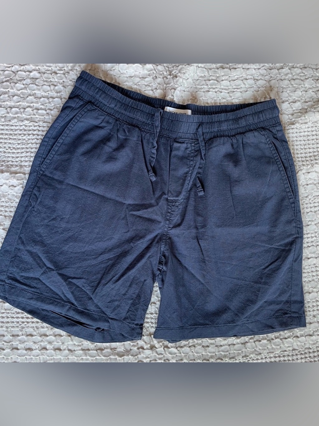 Linen 5.5” Men's Navy Blue Casual Jj Breeze Shorts- Linen Cotton Blend- Small